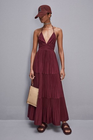 Patrizia Pepe Ankle-length Bare-back Pleated Dress Violet | 391BFPNQM