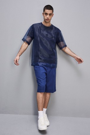 Patrizia Pepe Boxy Short Sleeve T-shirt With Raw Cut Hem Albastri | 986VRJBWL
