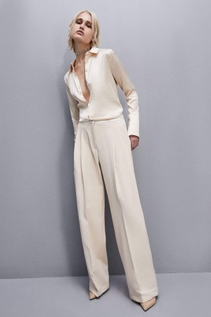 Patrizia Pepe Boyfriend-fit Satin Shirt Bej | 045FXGEMZ