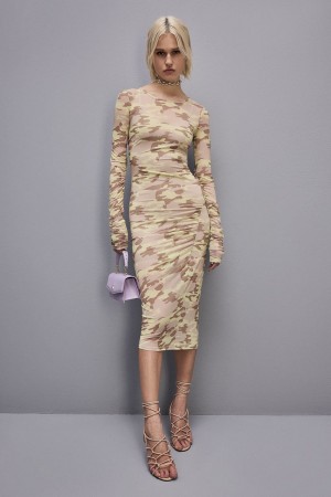 Patrizia Pepe Camouflage Print Tulle Dress Militare | 163IFKZSD
