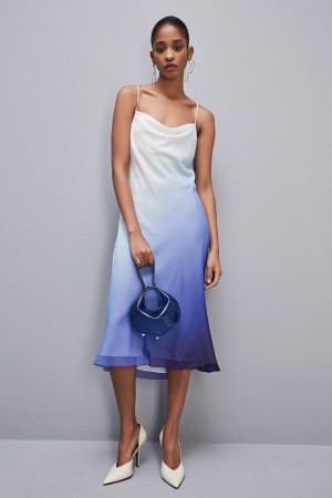 Patrizia Pepe Chiffon Drop-neck Midi Dress Albastri Deschis | 129NCFESR