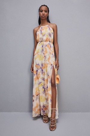 Patrizia Pepe Chiffon Jeweled Dress With American Neckline Colorati | 392RIZEPU
