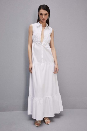 Patrizia Pepe Cotton Chemisier Long Dress Albi | 281AZUDJB