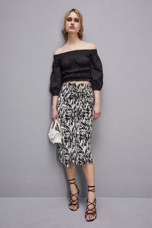 Patrizia Pepe Cotton Off-shoulder Top Negrii | 856CKTLDY