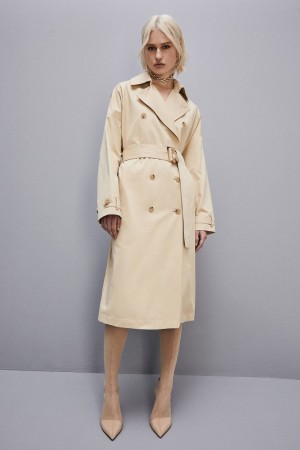 Patrizia Pepe Cotton Over Trench Coat Bej | 087RFDWIB