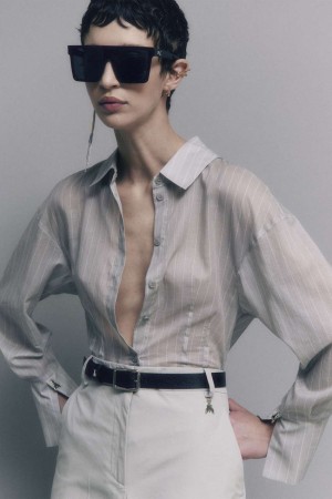 Patrizia Pepe Cotton Pinstripe Shirt Gri | 895LZMAHB