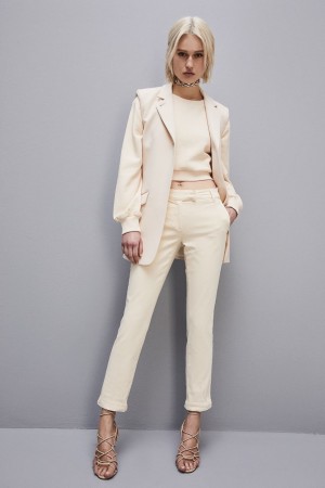 Patrizia Pepe Cotton Satin Chino Pants Bej | 178RBUJQP