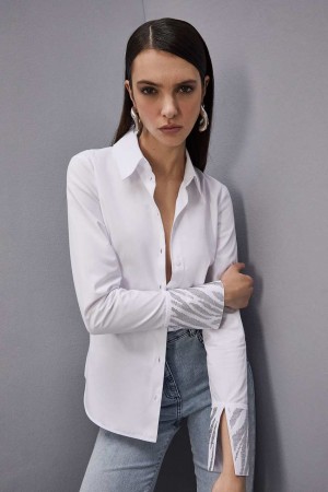 Patrizia Pepe Cotton Shirt With Rhinestones Albi | 316FQUMHX