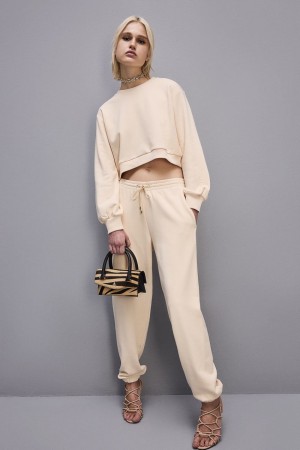 Patrizia Pepe Cotton Sweatshirt With Print Bej | 709JFCKVP