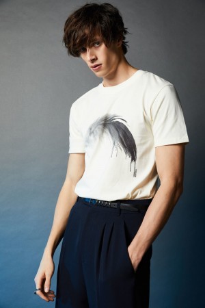 Patrizia Pepe Cotton T-shirt With Feather Print Albi | 407RFIGWN