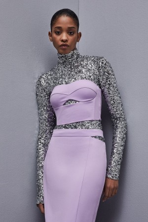 Patrizia Pepe Cut-out Bustier Top In Sablé Crepe Fabric Violet | 825IJRDSE