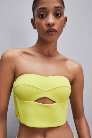 Patrizia Pepe Cut-out Bustier Top In Sablé Crepe Fabric Galbeni | 348JAZCID