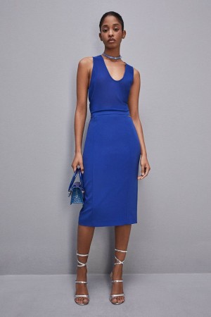 Patrizia Pepe Cut-out Midi Skirt In Sablè Crepe Albastri Deschis | 139TRPOLC