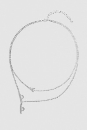 Patrizia Pepe Double Chain Brass Necklace Argintii | 617CABLIY