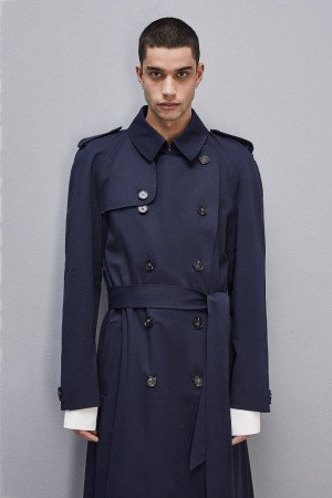 Patrizia Pepe Double-breasted Cotton Gabardine Trench Coat Albastri | 623APHIZD