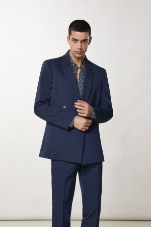 Patrizia Pepe Double-breasted Gabardine Jacket Albastri | 218TPXZKM