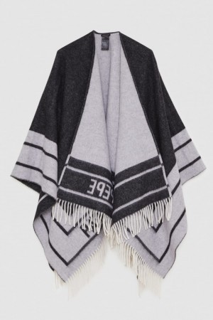 Patrizia Pepe Double-faced Fringed Poncho Negrii | 532VUNGSC