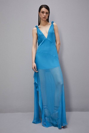 Patrizia Pepe Dress With Matching Viscose Crepon Sash Albastri Deschis | 719KZFPTI