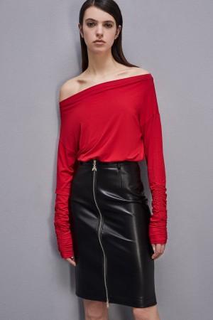 Patrizia Pepe Dropped Shoulder Jersey T-shirt Rosii | 391HFWARZ
