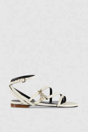 Patrizia Pepe Flat Leather Sandals Bej | 456IBCOQE