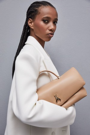 Patrizia Pepe Fly Bamby Leather Shoulder Bag Bej | 086BEYXVU