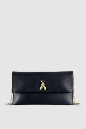 Patrizia Pepe Fly Leather Clutch Bag With Chain Negrii | 651TWFYBC