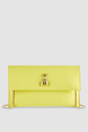 Patrizia Pepe Fly Leather Clutch Bag With Chain Galbeni | 935VKNQLS