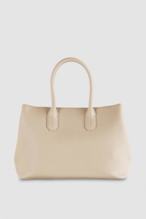 Patrizia Pepe Fly Leather Shopping Bag With Shoulder Strap Bej | 835WOMFNX