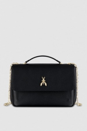 Patrizia Pepe Fly Leather Shoulder Bag With Chain Negrii | 783FVHOAI