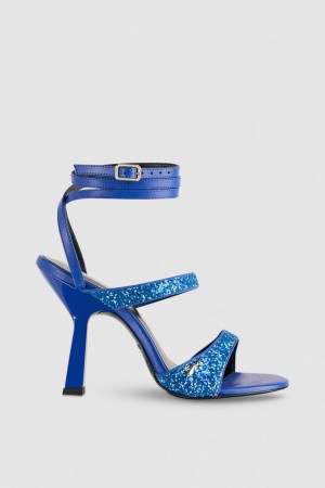Patrizia Pepe Glitter-coated Fabric Heeled Sandal Albastri | 768DJFQGY