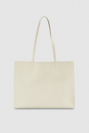 Patrizia Pepe Hammered Leather Shopping Bag Bej | 185TKNWVH