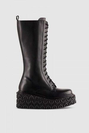 Patrizia Pepe Leather Boots With Side Zipper Negrii | 853ZUNMDH
