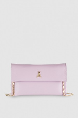 Patrizia Pepe Leather Clutch Bag With Chain Shoulder Strap Violet | 605FIOQCH