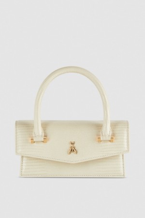 Patrizia Pepe Leather Shoulder Bag With Tejus Print Bej | 568YQZCGV