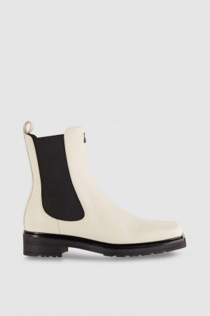 Patrizia Pepe Leather Square Toe Beatles Boots Bej | 250NBZRVE
