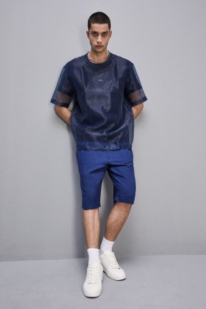 Patrizia Pepe Linen And Viscose Blend Knee-length Shorts Albastri Deschis | 352DXMFIG