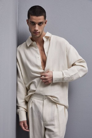 Patrizia Pepe Linen And Viscose Oversized Shirt Bej | 156OKLVDR