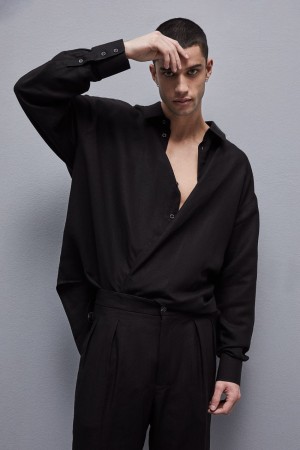 Patrizia Pepe Linen And Viscose Oversized Shirt Negrii | 804URCVSH