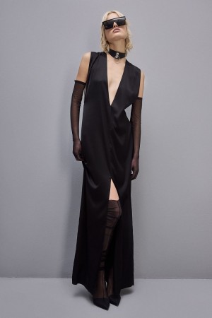 Patrizia Pepe Long Dress In Certified Viscose Negrii | 167ZHTSNL