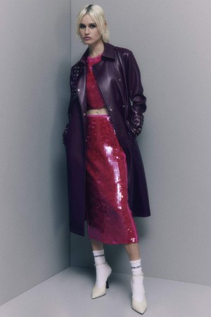 Patrizia Pepe Long Faux Leather Trench Coat With Zipper Violet | 507GDIPBA