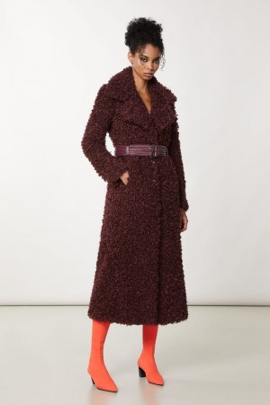 Patrizia Pepe Long Fluffy Coat With Belt Violet | 409QTRDKN