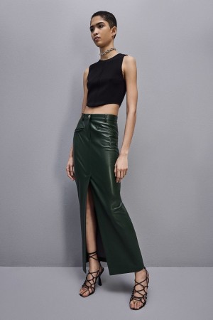 Patrizia Pepe Long Skirt In Coated Fabric Verzi | 413ARCHXP