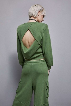 Patrizia Pepe Long-sleeved Cotton Sweatshirt Verzi | 960SBQORX