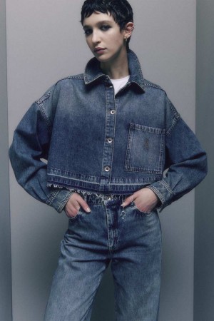 Patrizia Pepe Long-sleeved Shirt In Jeans Blue Albastri Deschis | 867LOXHVE