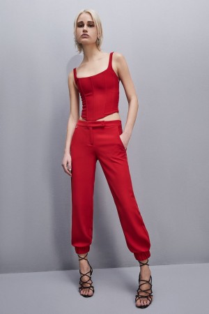 Patrizia Pepe Low-waisted Jogger Pants Rosii | 250WHYLTD