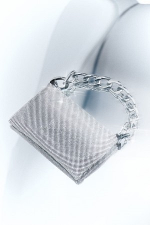 Patrizia Pepe Maxichain Rhinestone Clutch Bag Argintii | 176VFITHA