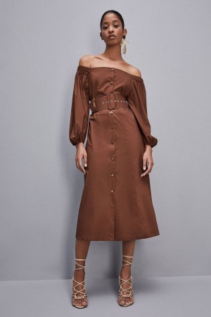 Patrizia Pepe Off-shoulder Dress With Belt Maro | 496LOCIFE