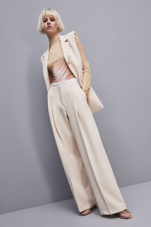 Patrizia Pepe Palazzo Pants In Technical Fabric Bej | 824RXDJZN