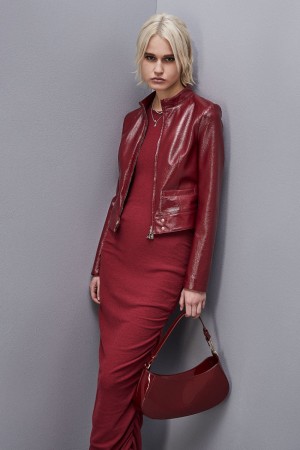 Patrizia Pepe Patent Leather Slim Biker Jacket Rosii | 439ATWORZ