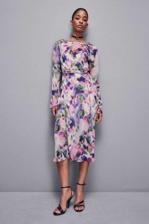 Patrizia Pepe Patterned Chiffon Midi Dress Colorati | 459CJYHRK
